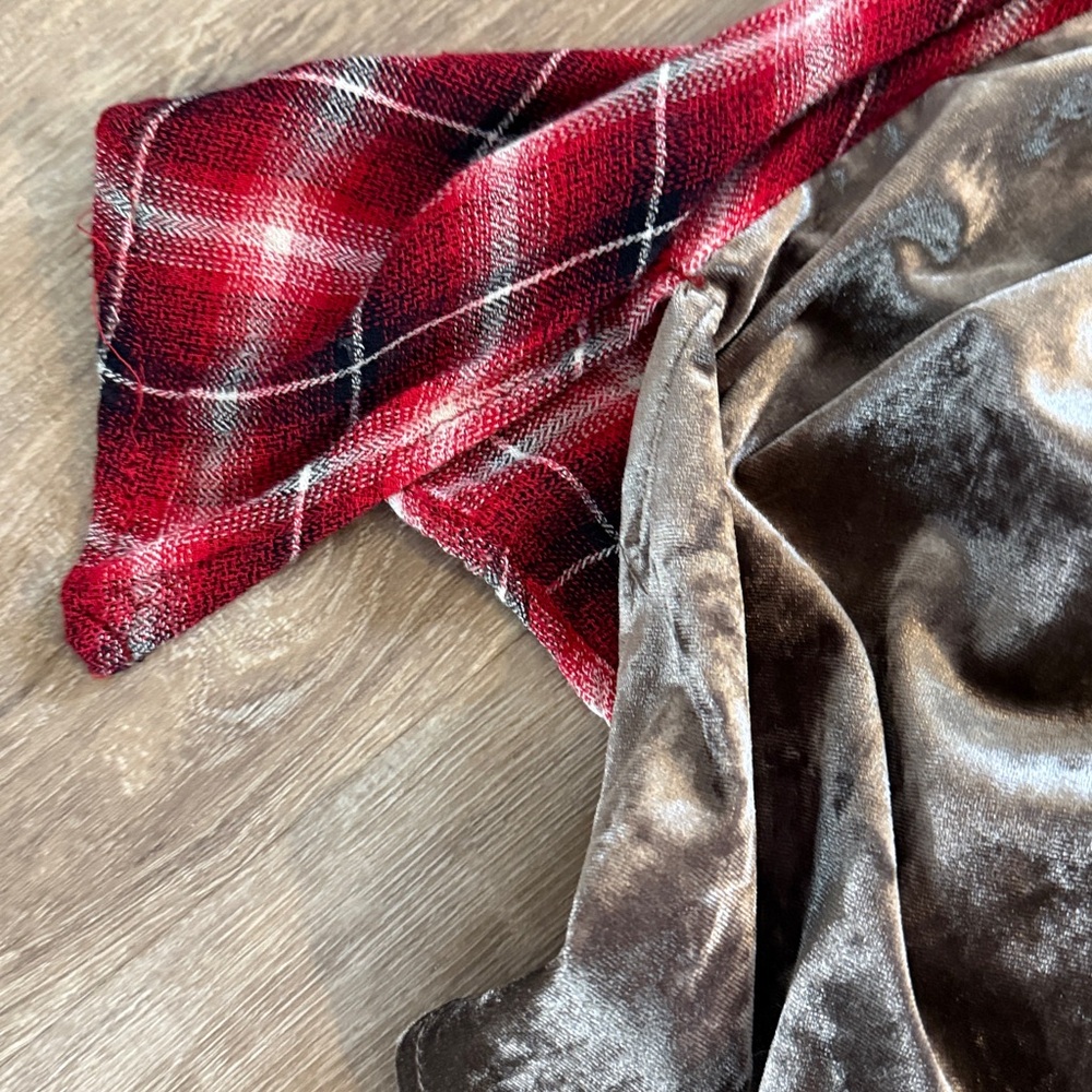 Gorgeous Andre’e By Unit Crushed Velvet Embroidered Plaid Duster Dress Lg - Picture 8 of 11